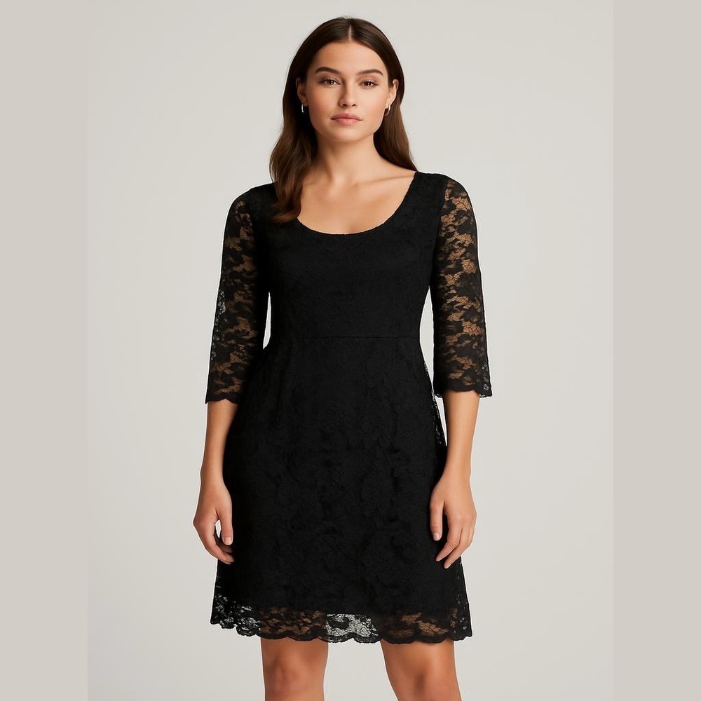 A.B.S Allen Schwartz Black Lace Dress w/ Black Slip Dress 2 Pieces Size Small